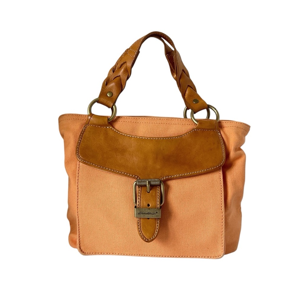 Eddie Bauer Small Canvas and Leather Orange Tote Bag